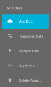 ACTIONS options in project window, prior to the upload of any dataset