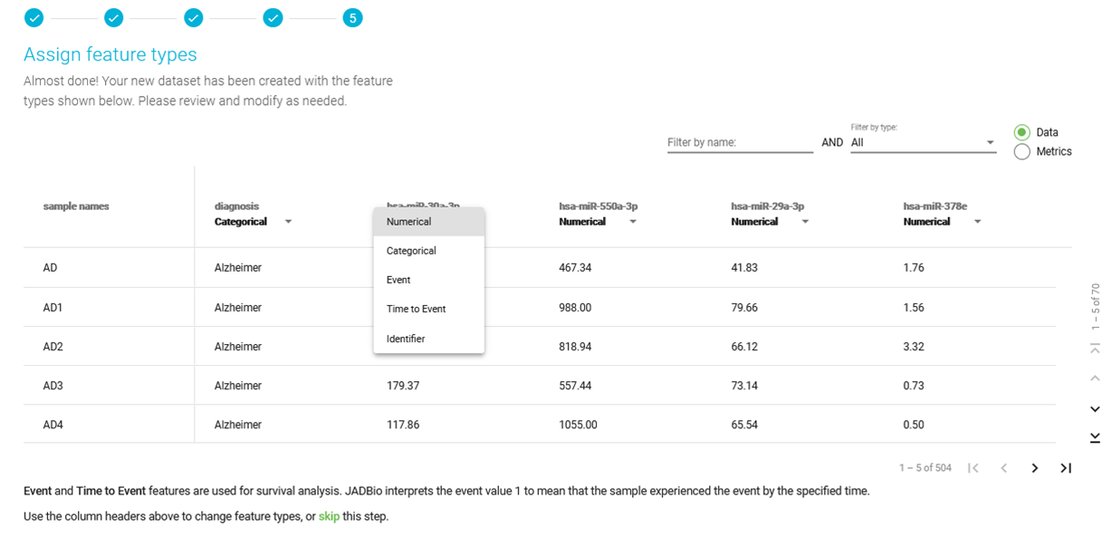 Assigning feature types manually