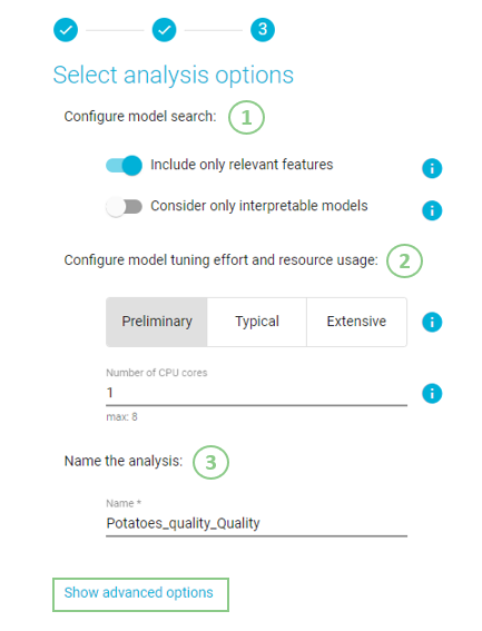 Select analysis options